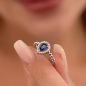 Gümüş Pazarım Damla Kesim Safir Gümüş Yüzük - 1