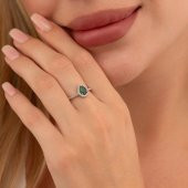 Gümüş Pazarım Damla Kesim Zümrüt Gümüş Yüzük - 2