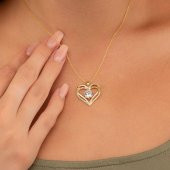 Gümüş Pazarım BeyazTaşlı Altın Kaplama Kalp Gümüş Kolye thumbnail 1