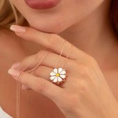 Gümüş Pazarım Açılıp Kapanır 2 Kullanımlı Papatya Gümüş Kolye Rose thumbnail 1