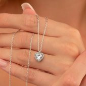 Gümüş Pazarım Rodyum Kaplama Kalp Gümüş Kolye - 1