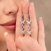 Gümüş Pazarım Safir Taşlı Kelebek Motifli Gümüş Küpe - 1