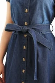 Kemer Detaylı Düğmeli Jean Elbise Mavi - 9