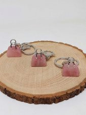 Çanta Şekilli Pembe Kuvars Taşı AnahtarlıkKolye Ucu - 1