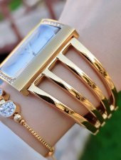 Revello Çelik Swarovski Taşlı Özel Altın Kaplama Elite Modeli 30 Mt Su Geçirmez+Bileklik Lady Wristwatch RES.170091-A - 4