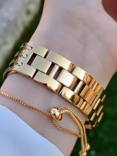Revello Çelik Swarovski Taşlı Özel Altın Kaplama Elite Modeli 30 Mt Su Geçirmez+Bileklik Lady Wristwatch RES.170091-A - 5
