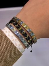 3.Lü Unisex Hermes-Hematit Ok Seri Spor Yeni Tasarım Makrome Örgülü Ayarlanabilir Bileklik - 1