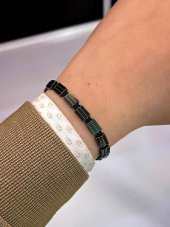 NS.EKB.34 Siyah Düz Hematit Taş İpli Makrome Örgülü Kombin Taş Bileklik - 1