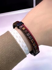 NS.EKB.109 Siyah-Camel Renk Deri&Kırmızı Halat İpli 2Li Kombinli Deri Bileklik Serisi - 1