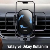 Baseus Led Işıklı Super Araç Şarjı Otomatik Kilitleme Kablosuz 15W Araç Şarjı Araç Telefon Tutucu - 3