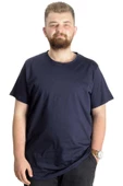 Mode XL Büyük Beden Erkek T-Shirt Flam Yaka Basic 20035 Lacivert thumbnail 1