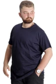Mode XL Büyük Beden Erkek T-Shirt Flam Yaka Basic 20035 Lacivert thumbnail 2
