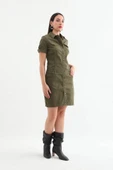 Kadın Haki Düğmeli Jean Elbise - 4