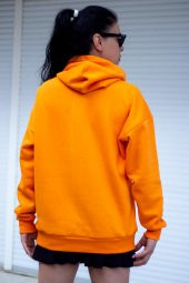 Kadın Turuncu Basic 3 Üç İplik Ekstra Kalın Kapüşonlu Kanguru Cep Uzun Kollu Sweatshirt 23KSWTUCPL - 7