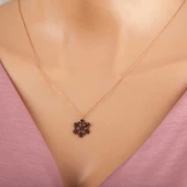 Gümüş Rose Siyah Taşlı Kar Tanesi Kadın Kolye SL5277 thumbnail 2