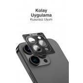 iPhone 15 Pro Max Kamera Lens Koruyucu Siyah Titanyum Kolay Uygulama Aparatlı - 5