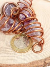 Ametist Taşı Ham Parça Bakır Spiral Otantik Kolye Ucu - 2