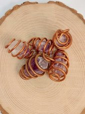 Ametist Taşı Ham Parça Bakır Spiral Otantik Kolye Ucu - 3