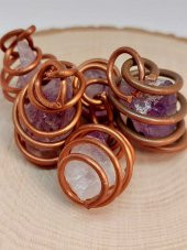 Ametist Taşı Ham Parça Bakır Spiral Otantik Kolye Ucu - 5