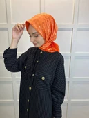 Hint İpek Dama Desenli Monogram Eşarp 00677  ORANGE - 3