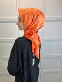 Hint İpek Dama Desenli Monogram Eşarp 00677  ORANGE - 4