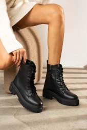 Günlük Kadın Bot Yüksek Kalın Topuklu Bağcıklı Fermuarlı Tırtıklı Taban Postal Bootie 1500 - 4