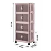 Piev Emayhome Çok Amaçlı Kapaklı Portatif İstiflenebilir Tekerlekli Organizer Dolap 4 Lü Pembe - 5