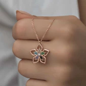​Gümüş Rose Renkli Taşlı Çiçek Kadın Kolye SL5476 thumbnail 8