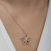 ​Gümüş Rose Renkli Taşlı Çiçek Kadın Kolye SL5476 thumbnail 5