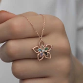 ​Gümüş Rose Renkli Taşlı Çiçek Kadın Kolye SL5476 thumbnail 9