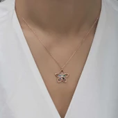 ​Gümüş Rose Renkli Taşlı Çiçek Kadın Kolye SL5476 thumbnail 2