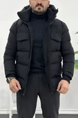 Erkek Slim Fit Kapüşonlu Şişme Mont Siyah Edw008 - 3