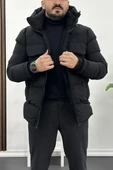 Erkek Slim Fit Kapüşonlu Şişme Mont Siyah Edw008 - 1