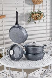 Taç Gurme Döküm 7 Prç Tencere Seti Gri-4922 - 1