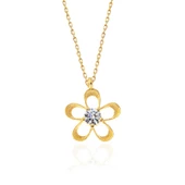 ​Gümüş Gold Zirkon Taşlı Çiçek Kadın Kolye SL5409 thumbnail 2