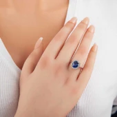 Gümüş Mavi Taşlı Oval Kadın Yüzük SL5371 thumbnail 5