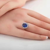 Gümüş Mavi Taşlı Oval Kadın Yüzük SL5371 thumbnail 6