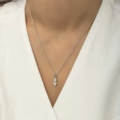 Gümüş Çiğ Damlası Mekik Tektaş Bayan Kolye SL4298 thumbnail 4