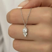 Gümüş Çiğ Damlası Yuvarlak Tektaş Bayan Kolye SL4278 thumbnail 6