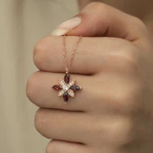 Gümüş Rose Kırmızı Taşlı Umut Çiçeği Kolye SL4313 thumbnail 6