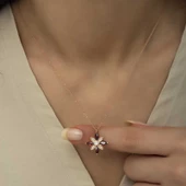 Gümüş Rose Kırmızı Taşlı Umut Çiçeği Kolye SL4313 thumbnail 5