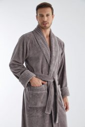 Yaka Fitilli Bambu Cotton Erkek Bornozu - 1