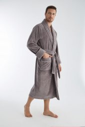 Yaka Fitilli Bambu Cotton Erkek Bornozu - 7