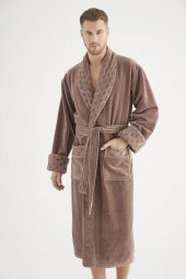 Yaka Jakarlı %100 Cotton Erkek Bornozu - 1