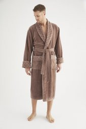 Yaka Jakarlı %100 Cotton Erkek Bornozu - 2