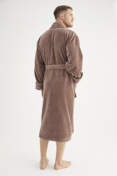 Yaka Jakarlı %100 Cotton Erkek Bornozu - 3