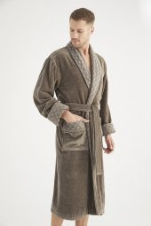 Yaka Jakarlı %100 Cotton Erkek Bornozu - 6