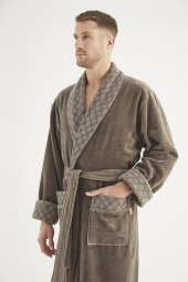 Yaka Jakarlı %100 Cotton Erkek Bornozu - 7