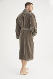 Yaka Jakarlı %100 Cotton Erkek Bornozu - 8
