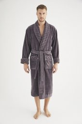 Yaka Jakarlı %100 Cotton Erkek Bornozu - 9